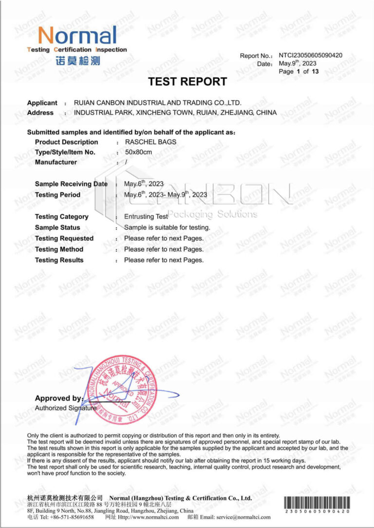 reach certificates for canbon hdpe raschel mesh bags